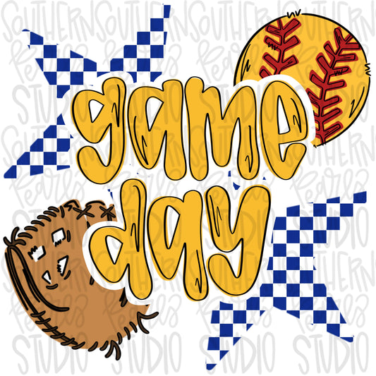 Game Day Softball | Royal Blue and Yellow | Go Team | PNG | Sublimation | Design Download