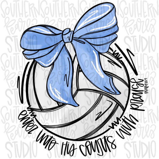 Enter his courts with praise volleyball with bow | light blue | Go Team | PNG | Sublimation | Design Download