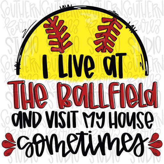 I live at the Ball field softball neon | Swing Batter Batter| Baseball Mom | Sublimation Design | Digital Download | Women’s, Kids Shirt PNG
