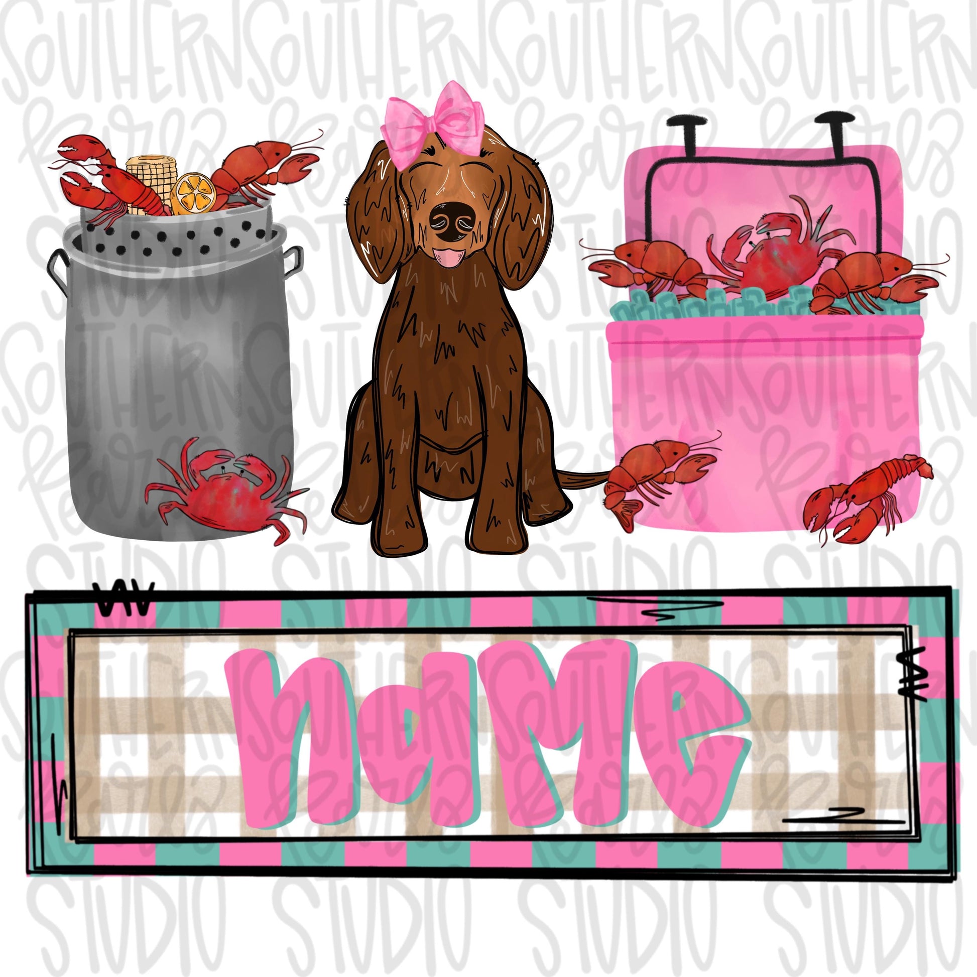 Crawfish boil with dachshund trio | girl name patch | Crawfish Season | Sublimation Design | Digital Download | Women’s, Kids Shirt PNG
