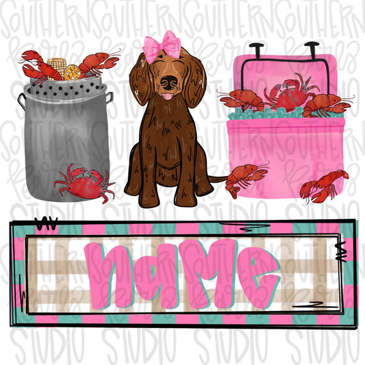 Crawfish boil with dachshund trio | girl name patch | Crawfish Season | Sublimation Design | Digital Download | Women’s, Kids Shirt PNG