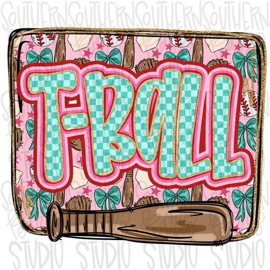T-Ball | Baseball | handwritten inside square frame with bright colors | Go Team | PNG | Sublimation | Design Download