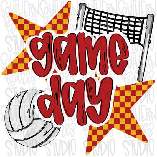 Game Day volleyball | yellow and red | Go Team | PNG | Sublimation | Design Download