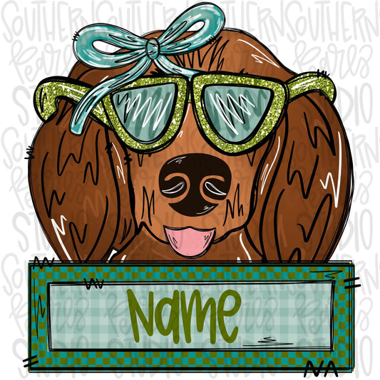 Dachshund wearing sunglasses with name patch Girl | Sublimation Design | Digital Download | Women’s, Kids Shirt PNG
