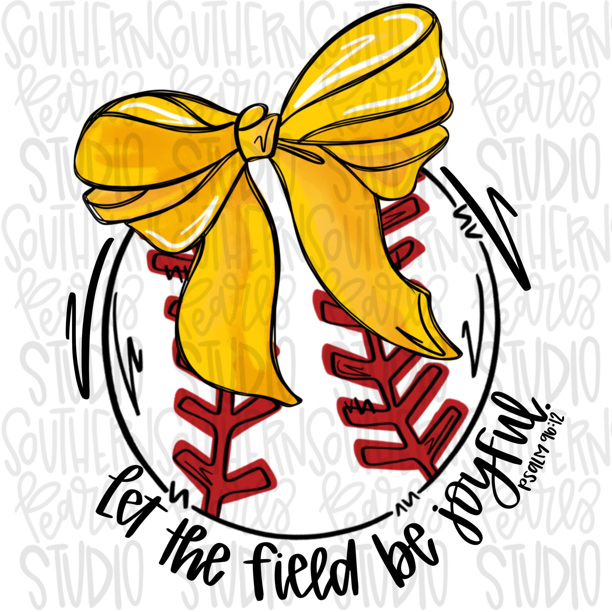 Let the field be joyful baseball with bow | Yellow Gold | Go Team | PNG | Sublimation | Design Download
