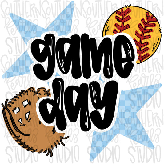 Game Day Softball | black and Columbia blue | Go Team | PNG | Sublimation | Design Download