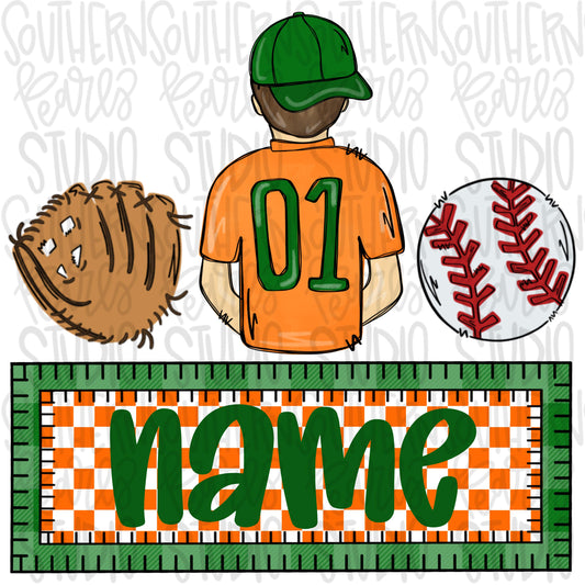 Baseball boy Name Patch | Baseball Mom | orange and green | Sublimation Design | Digital Download | Women’s, Kids Shirt PNG