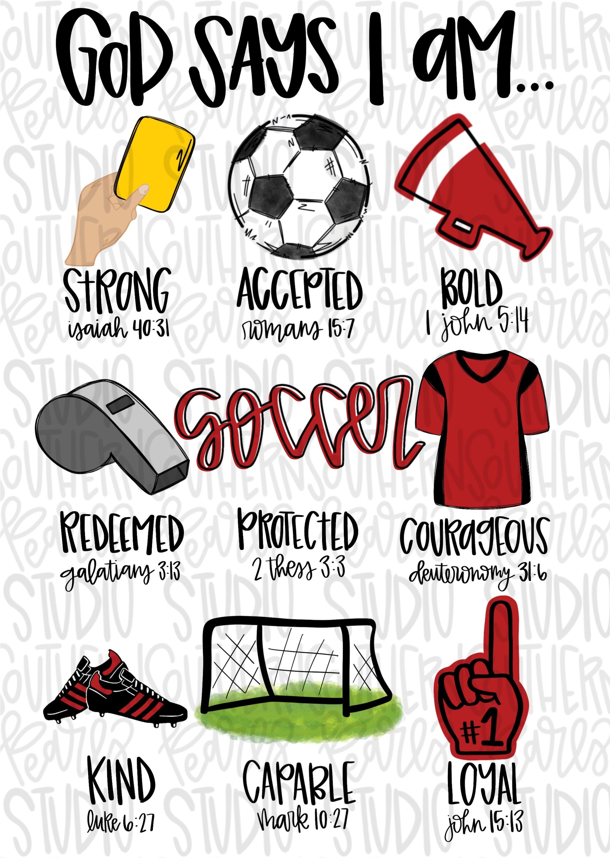God says I am SOCCER red | PNG | Sublimation | Design Download