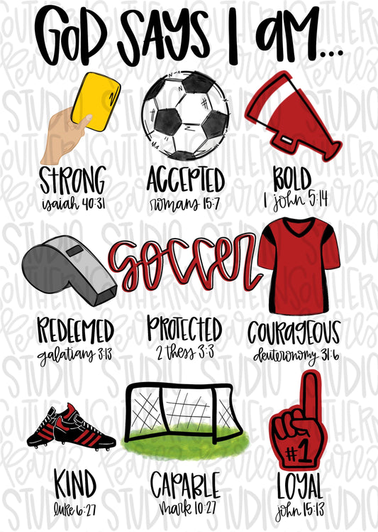 God says I am SOCCER red | PNG | Sublimation | Design Download