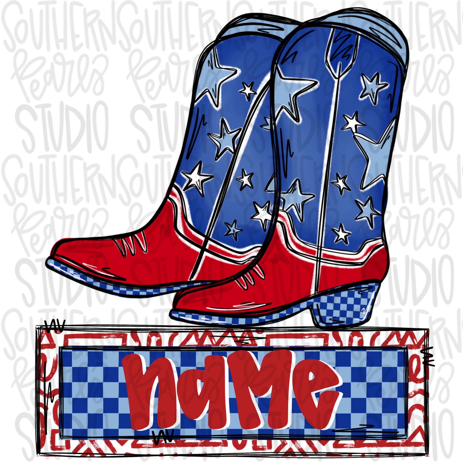 Red white and blue cowboy boots with name patch | Freedom | Patriotic | Sublimation Design | Digital Download | Kids | PNG