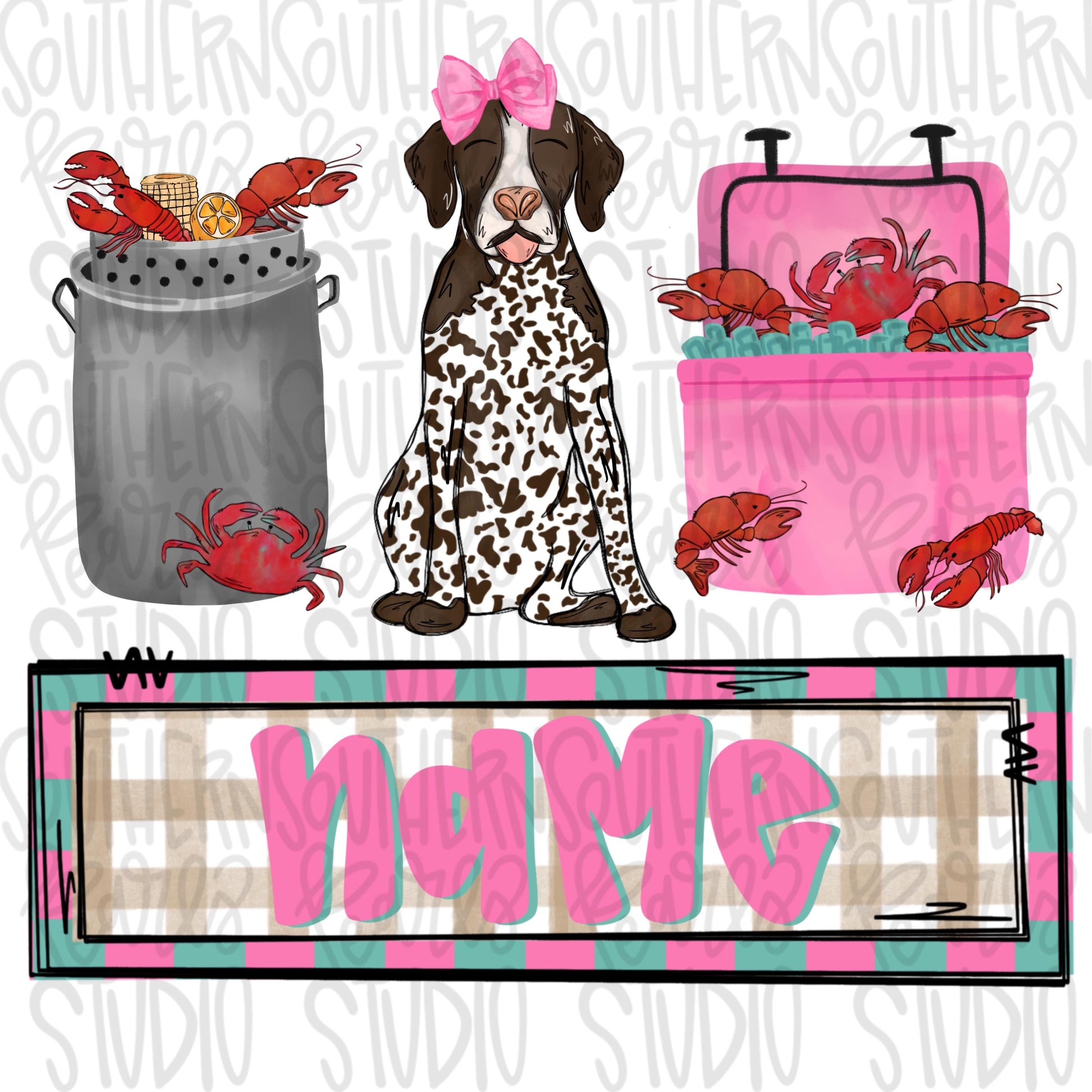 Crawfish boil with GSP pointer trio | girl name patch | Crawfish Season | Sublimation Design | Digital Download | Women’s, Kids Shirt PNG