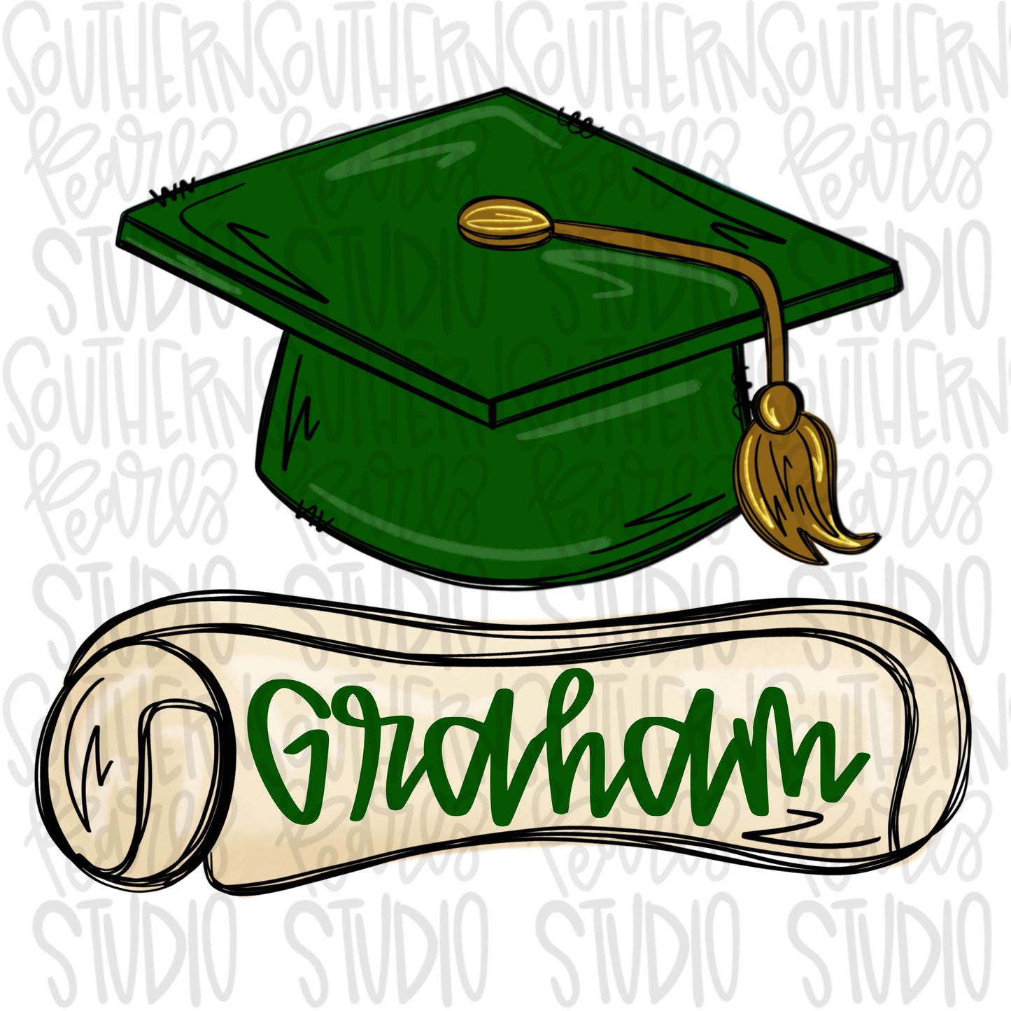Graduation cap green with name patch | Preschool | Kindergarten | Sublimation Design | Digital Download | Women’s, Kids Shirt PNG