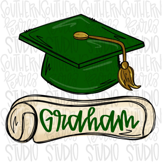 Graduation cap green with name patch | Preschool | Kindergarten | Sublimation Design | Digital Download | Women’s, Kids Shirt PNG