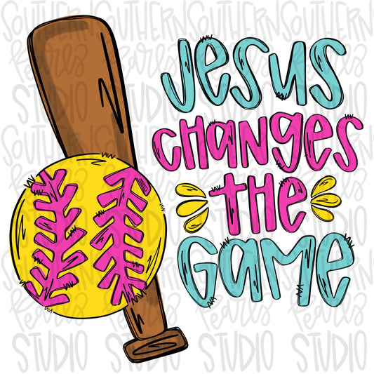 Softball Jesus Changes the Game pink | Sublimation Design | Digital Download | Women’s, Kids Shirt PNG