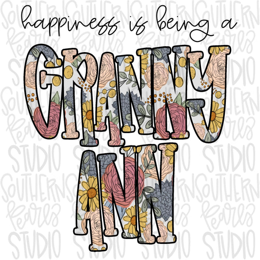 Happiness is being a GRANNY ANN | Sublimation Design | Digital Download | Women’s, Kids Shirt PNG