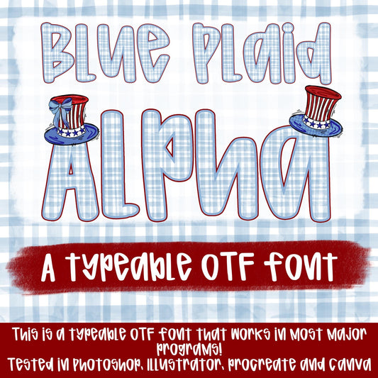 Blue Plaid Alpha | Typeable Font | Sublimation Design | Digital Download | Women’s, Kids Shirt PNG