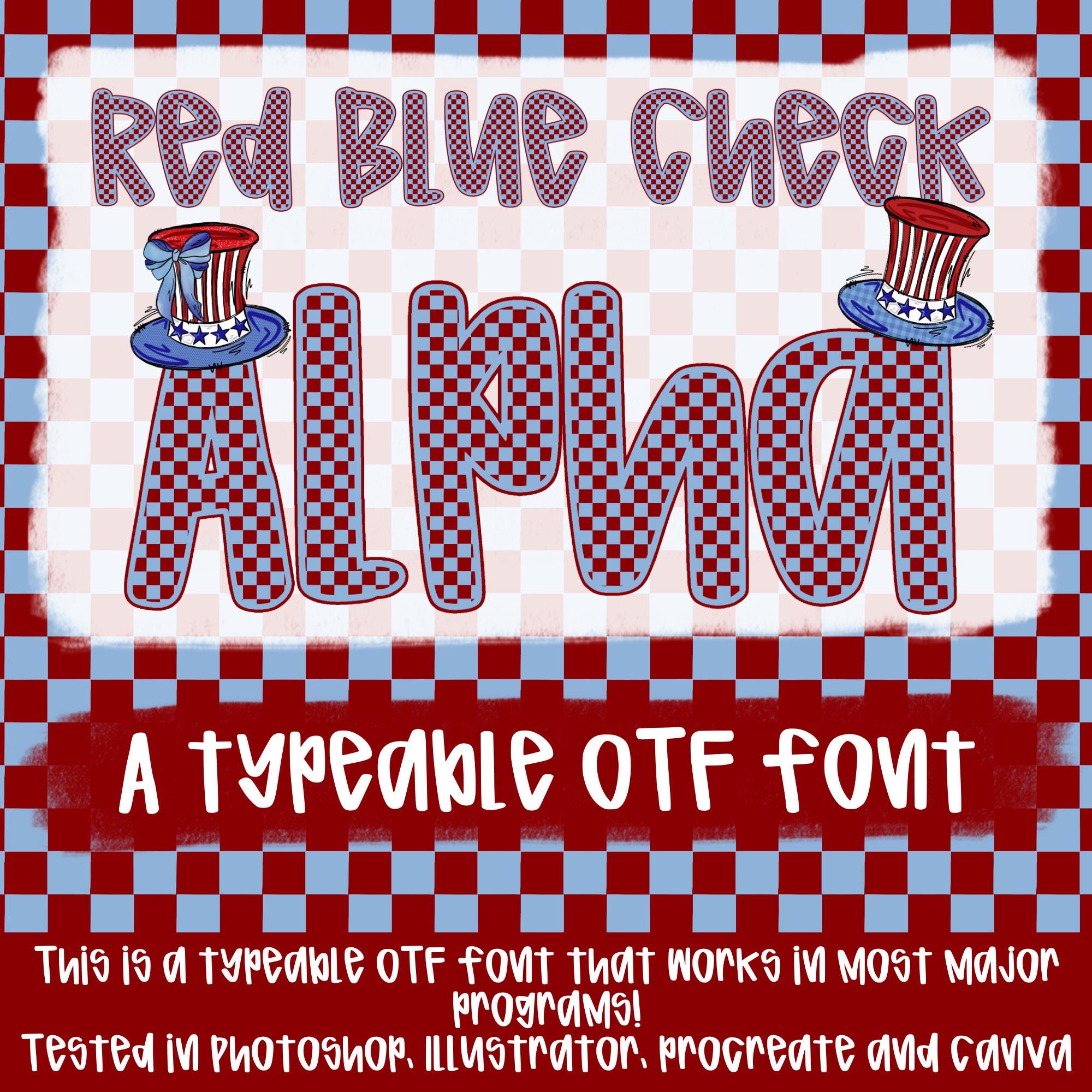 Red Blue Check Alpha | Typeable Font | Sublimation Design | Digital Do ...