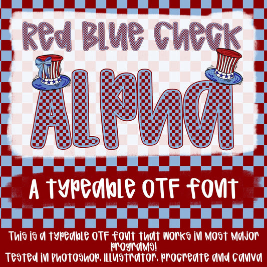 Red Blue Check Alpha | Typeable Font | Sublimation Design | Digital Download | Women’s, Kids Shirt PNG