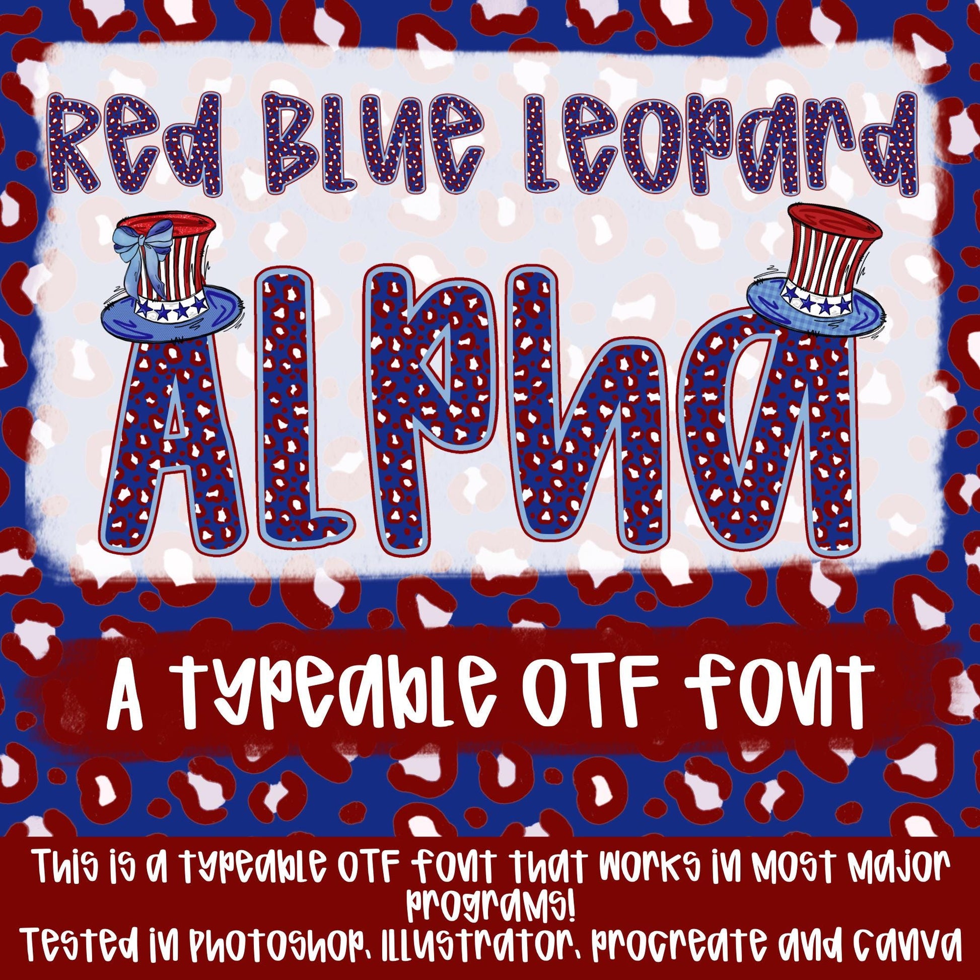 Red Blue Leopard Alpha | Typeable Font | Sublimation Design | Digital Download | Women’s, Kids Shirt PNG