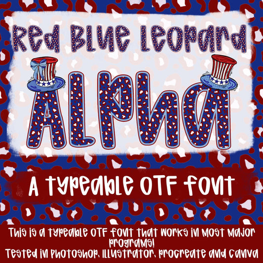 Red Blue Leopard Alpha | Typeable Font | Sublimation Design | Digital Download | Women’s, Kids Shirt PNG