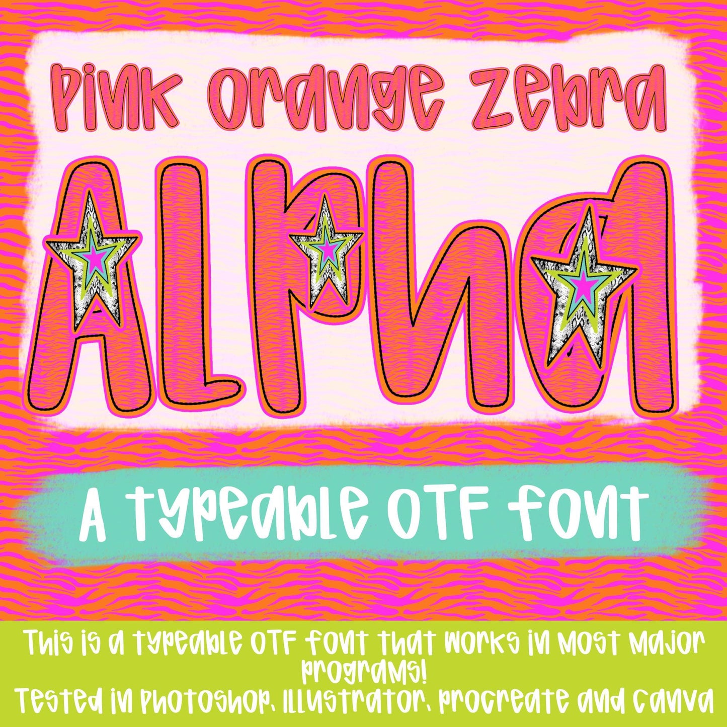 Pink Orange Zebra Alpha | Typeable Font | Sublimation Design | Digital Download | Women’s, Kids Shirt PNG