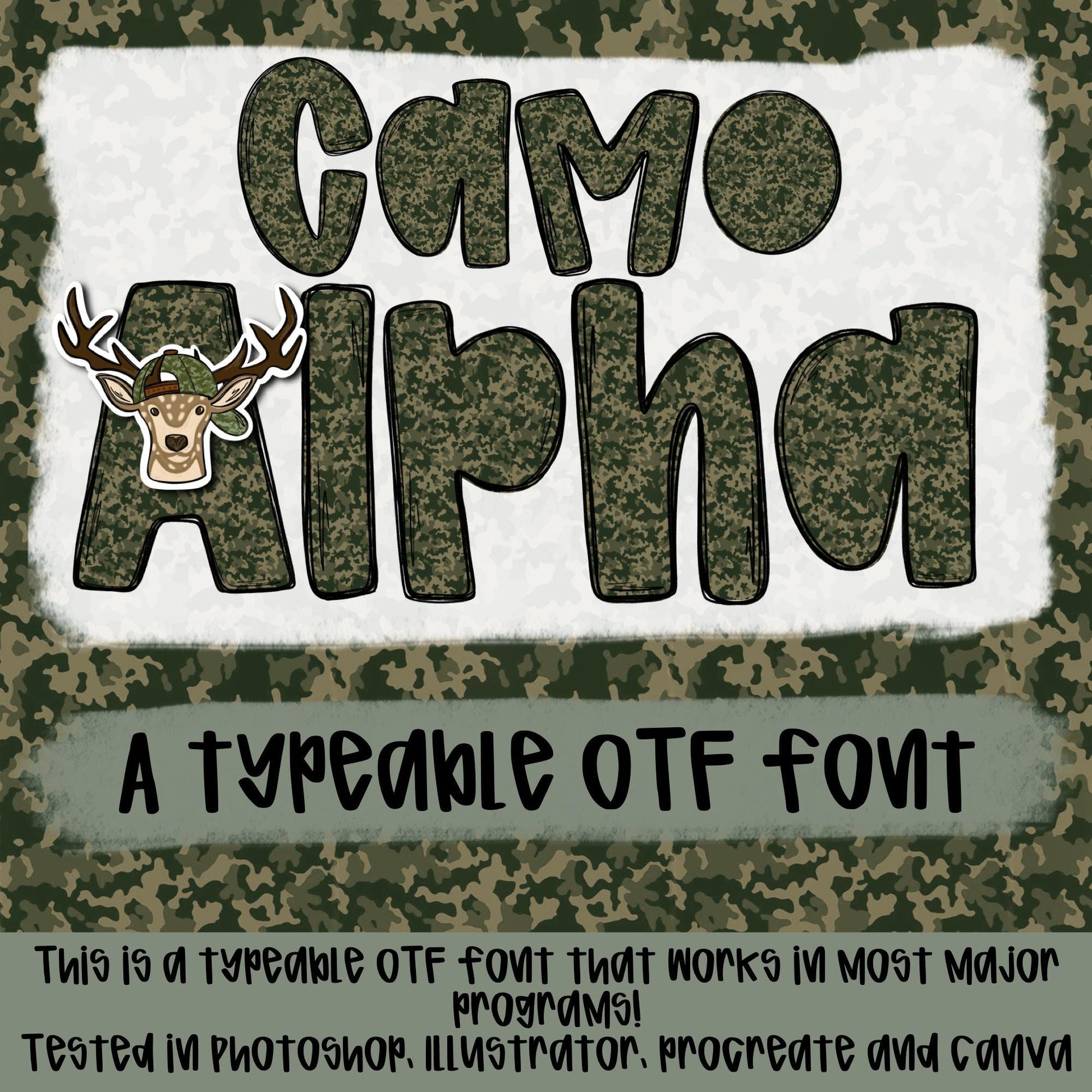 Camo Alpha Set | 5 Typeable fonts| Typeable Font | Sublimation Design | Digital Download | Women’s, Kids Shirt PNG