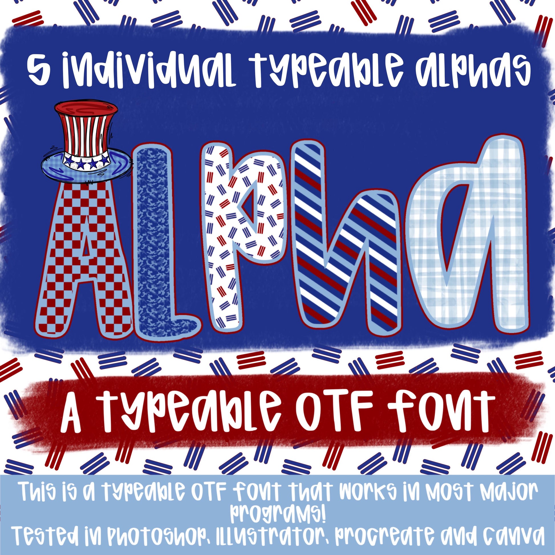 Boy Patriotic Alpha Set | 5 Typeable fonts| Typeable Font | Sublimation Design | Digital Download | Women’s, Kids Shirt PNG