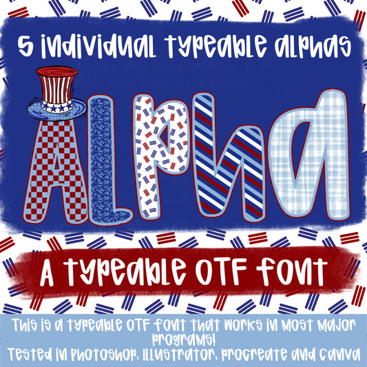 Boy Patriotic Alpha Set | 5 Typeable fonts| Typeable Font | Sublimation Design | Digital Download | Women’s, Kids Shirt PNG