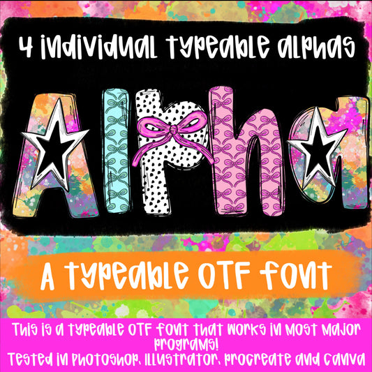 Paint Splatter Alpha Set | 4 Typeable fonts| Typeable Font | Sublimation Design | Digital Download | Women’s, Kids Shirt PNG