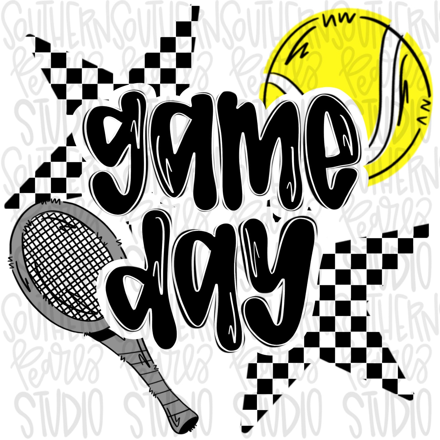 Game Day Tennis | black and white | Go Team | PNG | Sublimation | Design Download