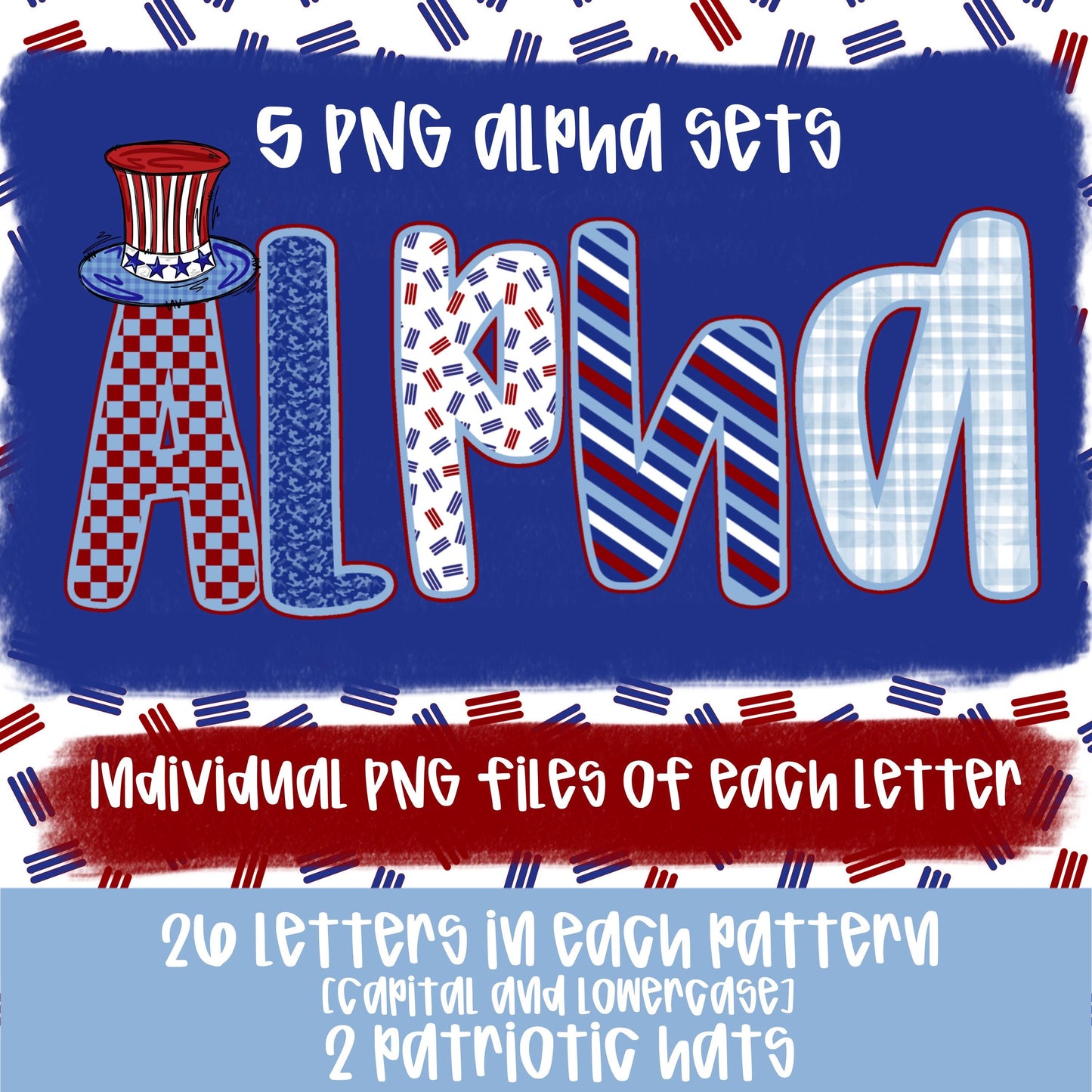 Patriotic Boy Alpha Set | 5 PNG fonts | Sublimation Design | Digital Download | Women’s, Kids Shirt PNG