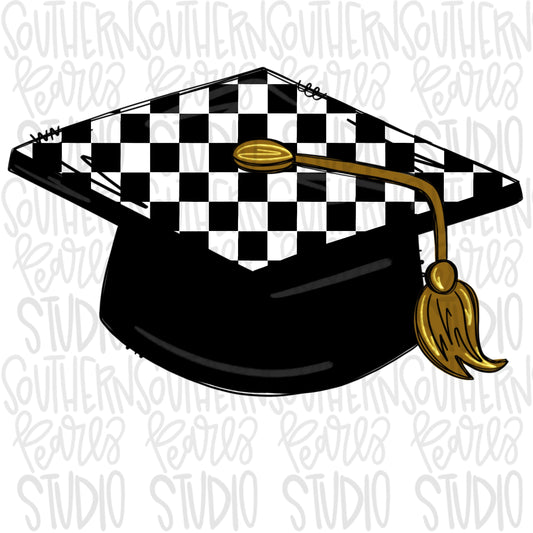 Graduation cap with Black checkered top | Senior | Preschool | Kindergarten | Sublimation Design | Digital Download |Kids Shirt PNG