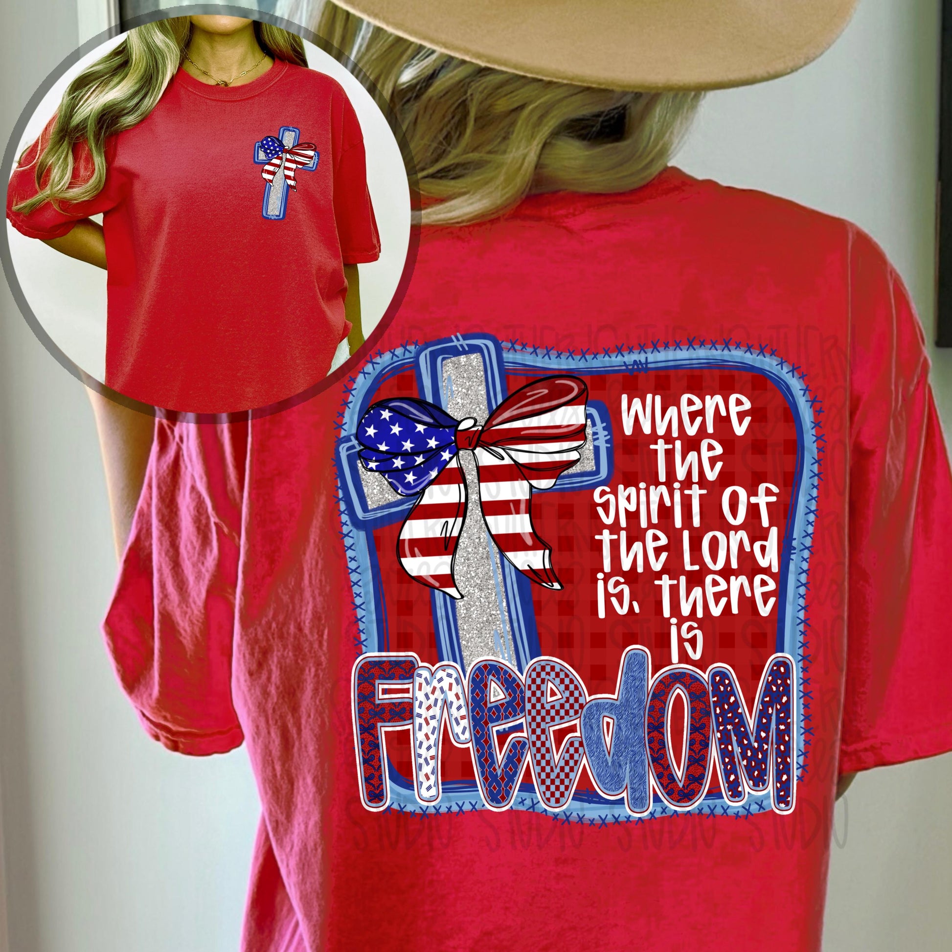Where the spirit of the Lord is there is Freedom | Cross with Bow | Patriotic | Sublimation Design | Digital Download | Women’s, Kids PNG