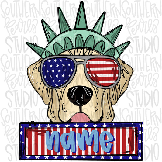 Statue of Liberty yellow lab wearing sunglasses and name patch | Freedom | Patriotic | Sublimation Design | Digital Download | Kids | PNG