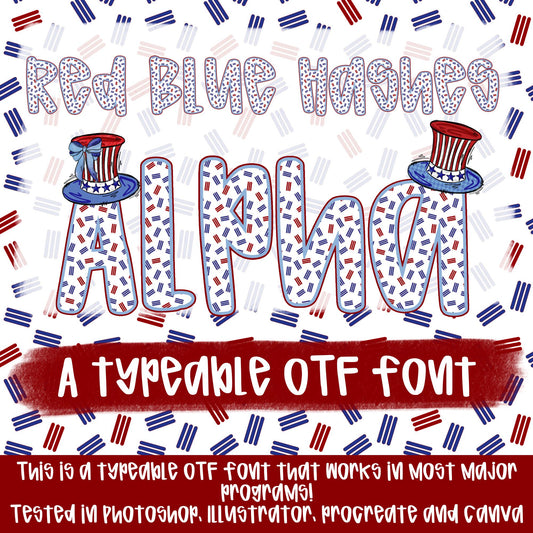 Red Blue Hashes Alpha | Typeable Font | Sublimation Design | Digital Download | Women’s, Kids Shirt PNG