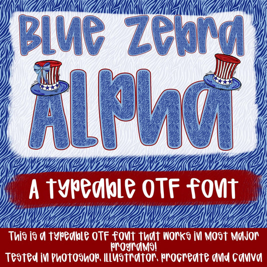 Blue Zebra Alpha | Typeable Font | Sublimation Design | Digital Download | Women’s, Kids Shirt PNG