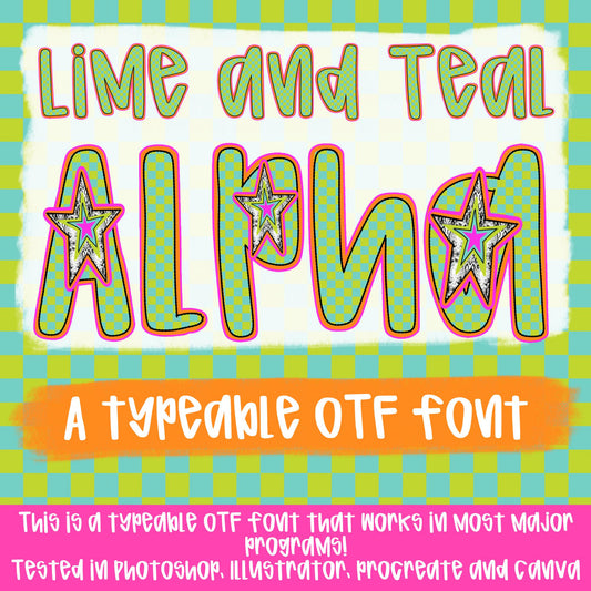 Lime and teal Alpha | Typeable Font | Sublimation Design | Digital Download | Women’s, Kids Shirt PNG