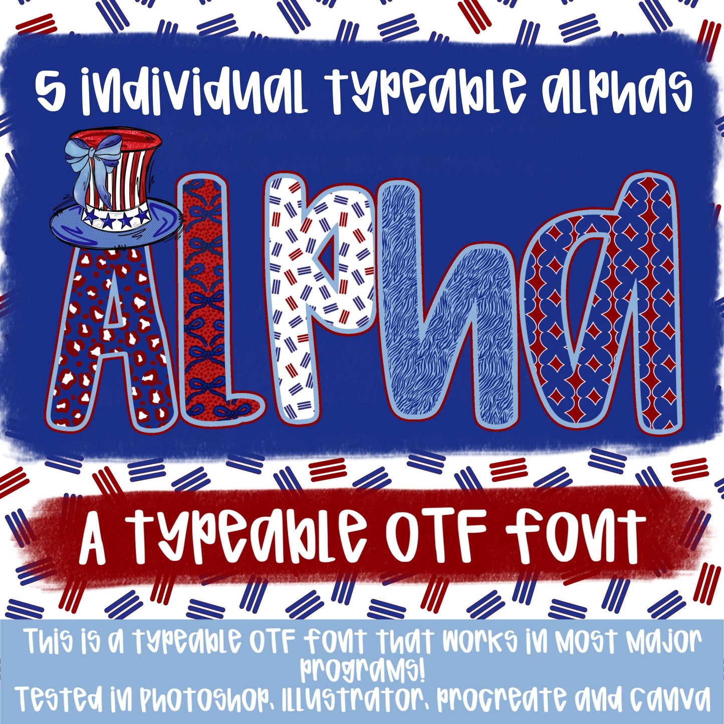 Girl Patriotic Alpha Set | 5 Typeable fonts| Typeable Font | Sublimation Design | Digital Download | Women’s, Kids Shirt PNG