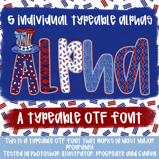 Girl Patriotic Alpha Set | 5 Typeable fonts| Typeable Font | Sublimation Design | Digital Download | Women’s, Kids Shirt PNG
