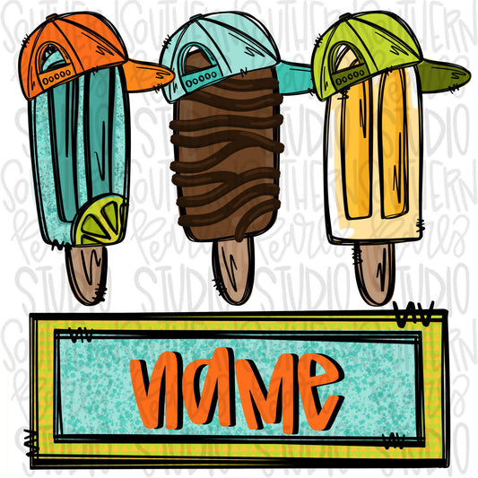 Popsicles with backwards hat and name patch boy | Sublimation Design | Digital Download | Women’s, Kids Shirt PNG