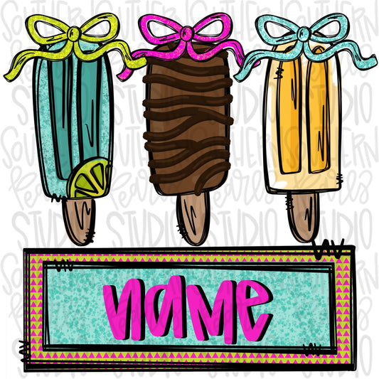 Popsicles with bows and name patch girl | Sublimation Design | Digital Download | Women’s, Kids Shirt PNG