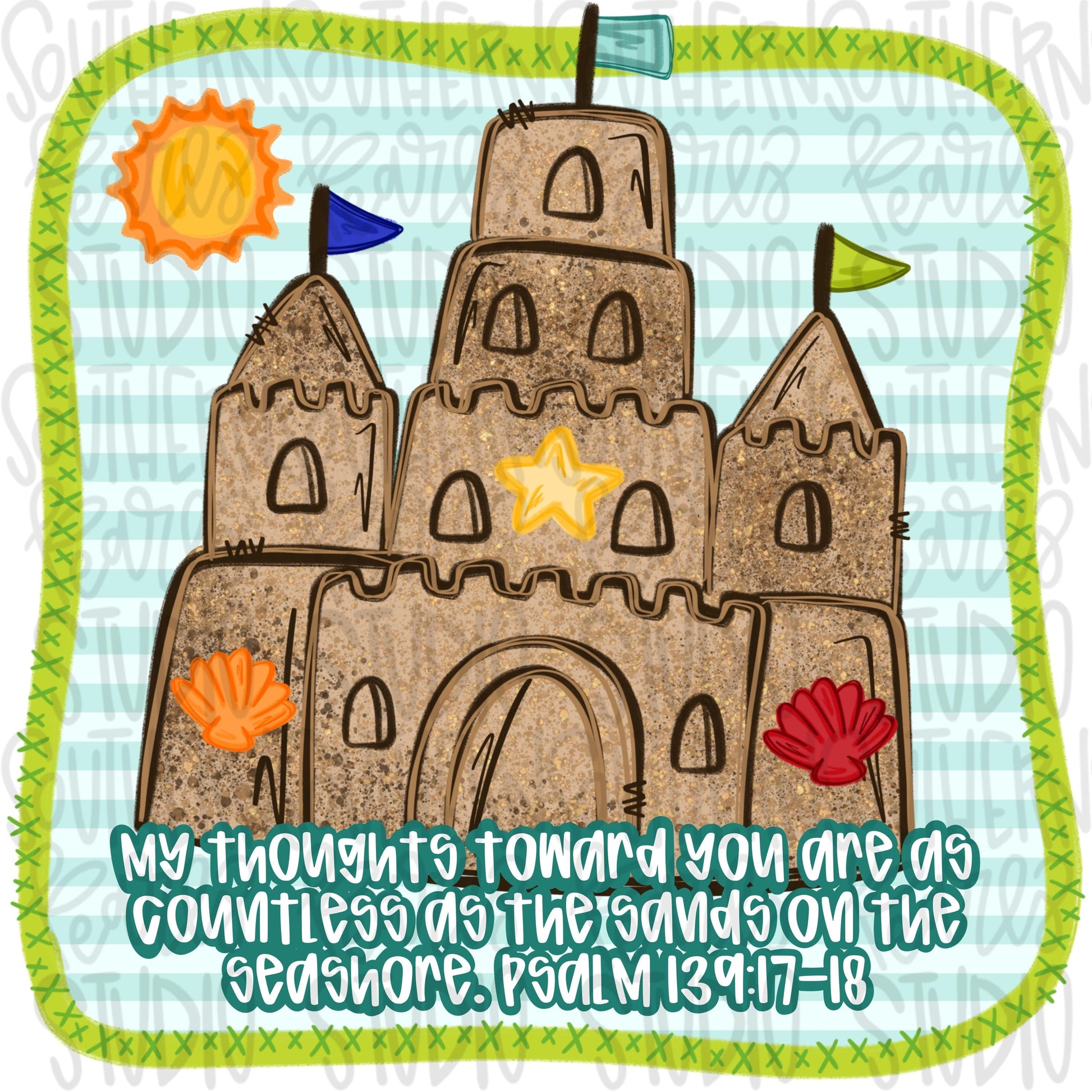 Sand castle with Bible verse | front and back designs | Sublimation Design | Digital Download | Women’s, Kids Shirt PNG
