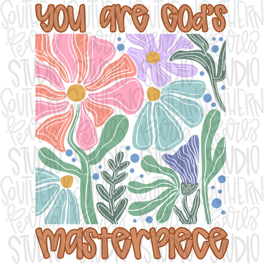 You are Gods masterpiece floral | Bible verse | Sublimation Design | Digital Download | Women’s, Kids Shirt PNG