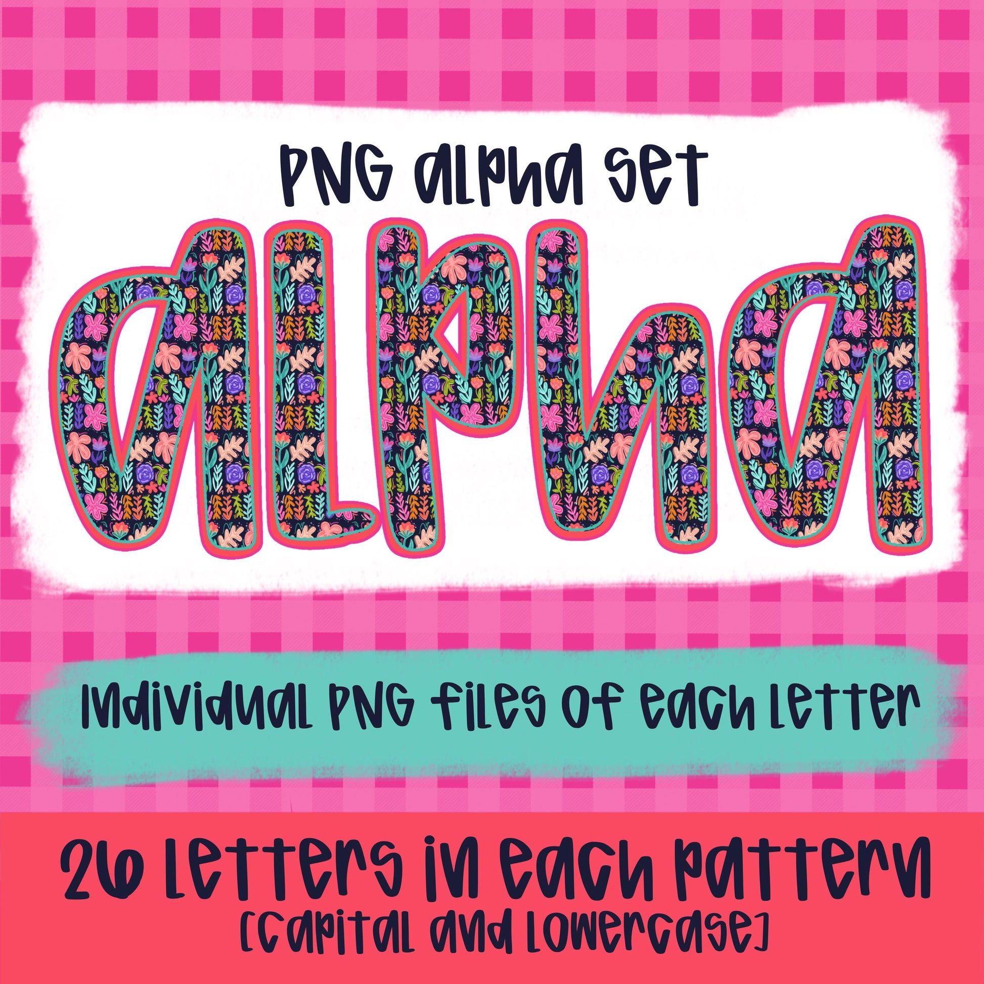 Navy and Neon floral Alpha Set | PNG fonts | Sublimation Design | Digital Download | Women’s, Kids Shirt PNG