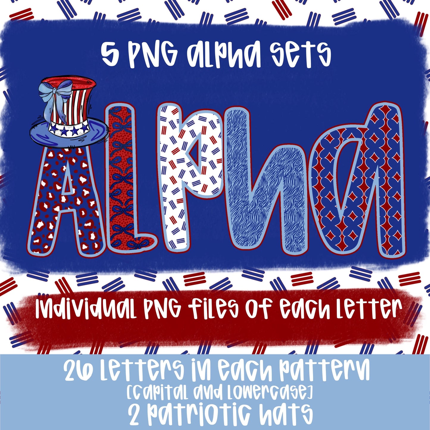 Patriotic Girl Alpha Set | 5 PNG fonts | Sublimation Design | Digital Download | Women’s, Kids Shirt PNG