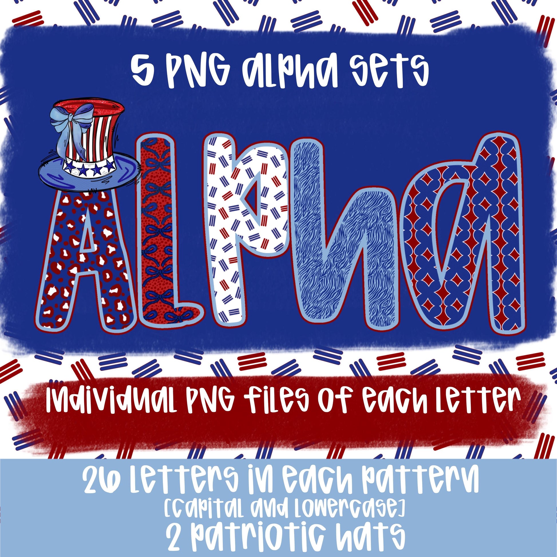Patriotic Girl Alpha Set | 5 PNG fonts | Sublimation Design | Digital Download | Women’s, Kids Shirt PNG
