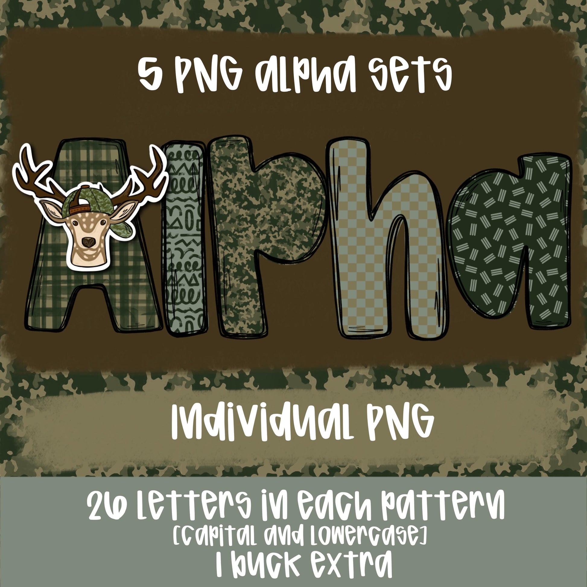 Camo Alpha Set | 5 PNG fonts | Sublimation Design | Digital Download | Women’s, Kids Shirt PNG