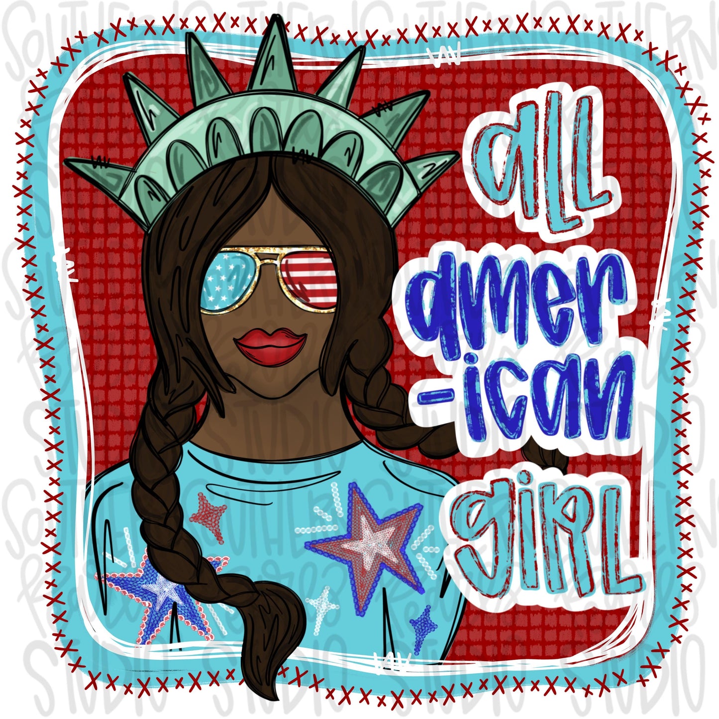 All American girl brown | Liberty | Freedom | Patriotic | Sublimation Design | Digital Download | Kids | PNG | 2 designs | front & back