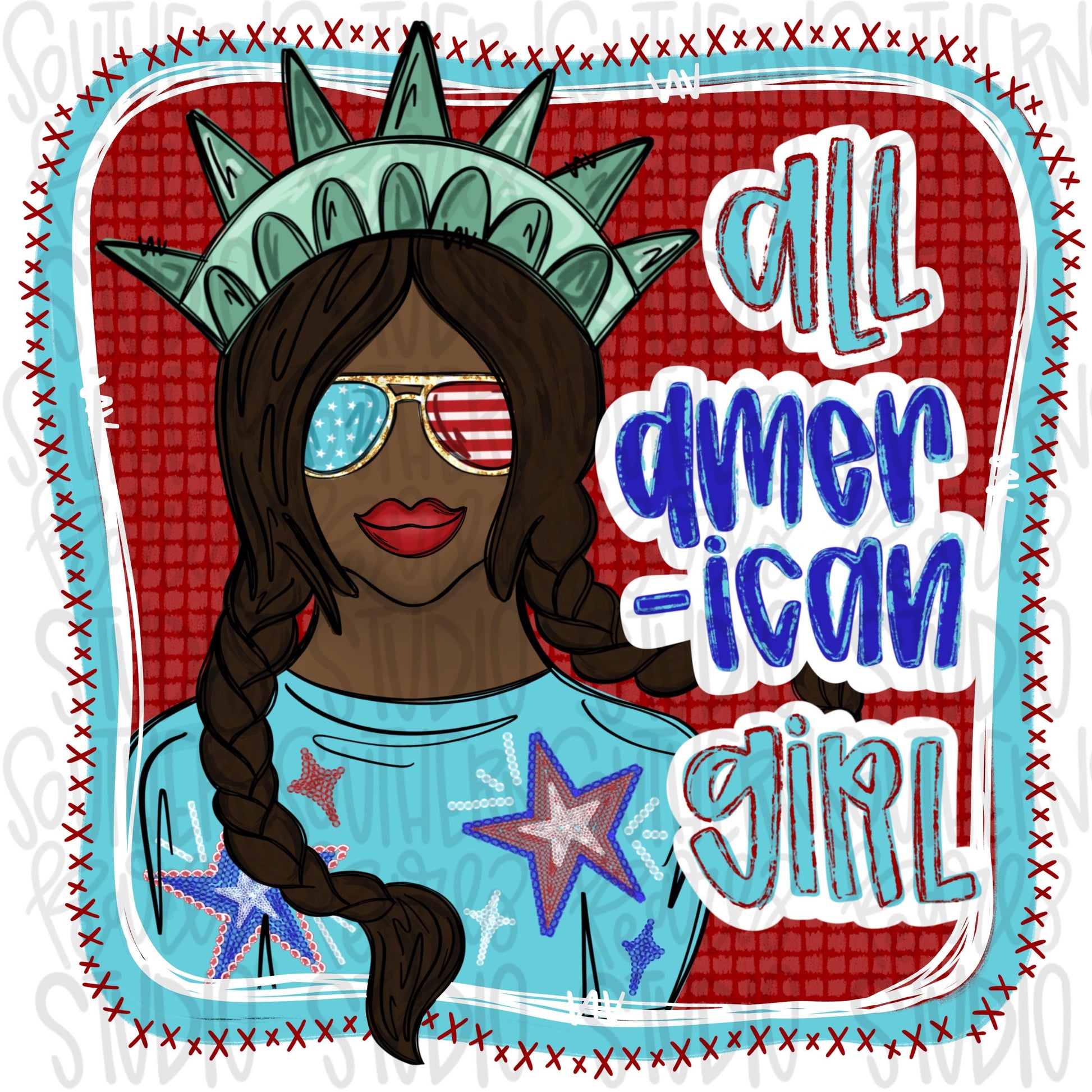 All American girl brown | Liberty | Freedom | Patriotic | Sublimation Design | Digital Download | Kids | PNG | 2 designs | front & back