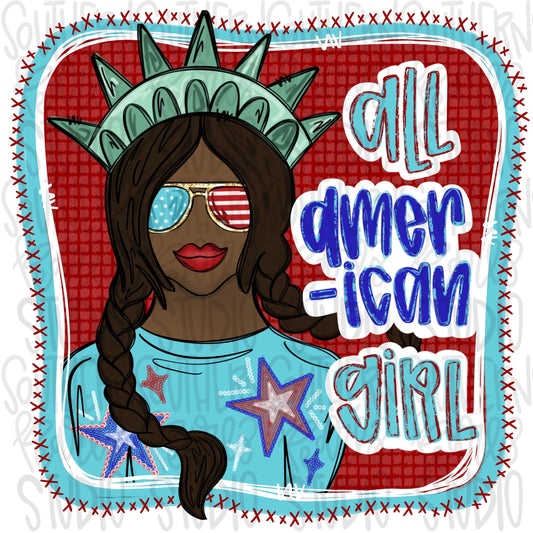 All American girl brown | Liberty | Freedom | Patriotic | Sublimation Design | Digital Download | Kids | PNG | 2 designs | front & back